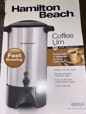 EUC Hamilton Beach 40515R 45 -Cup Coffee Urn, Silver; Comes in Original Box.